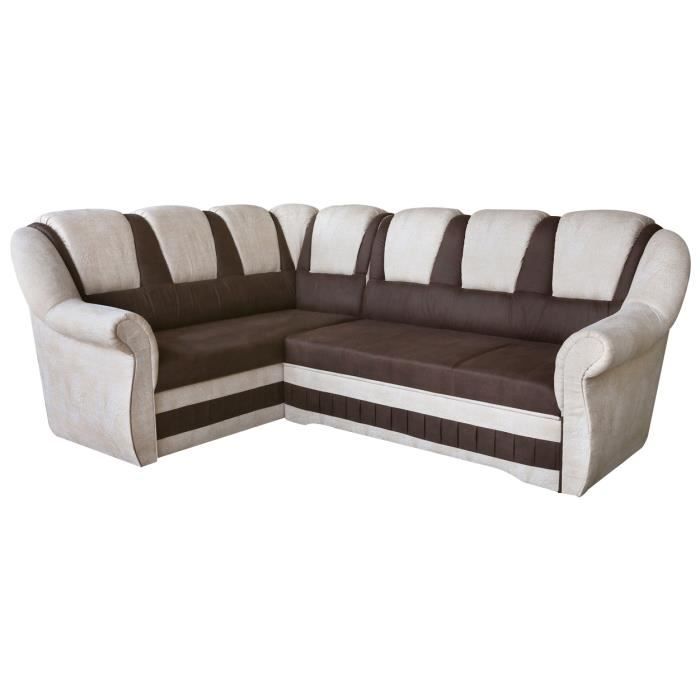 Canape D Angle Convertible 4 Places En Tissu Beige Et Marron Avec