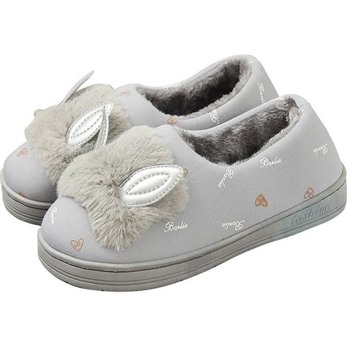 Animaux Chaud Oreilles Anti Peluche Slippers Chat Pour derapant Chaussons Gris De Motifs Hiver Femme gqwCfZf