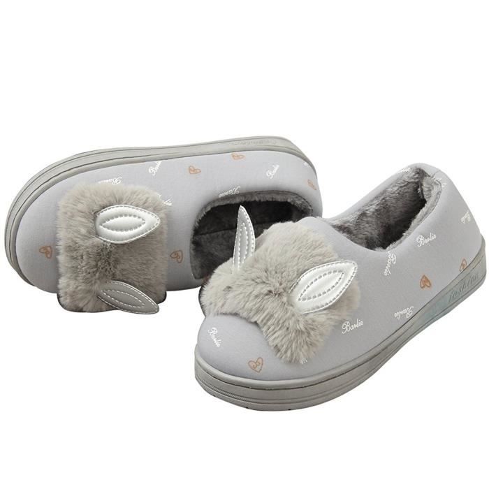 Animaux Chaud Oreilles Anti Peluche Slippers Chat Pour derapant Chaussons Gris De Motifs Hiver Femme gqwCfZf