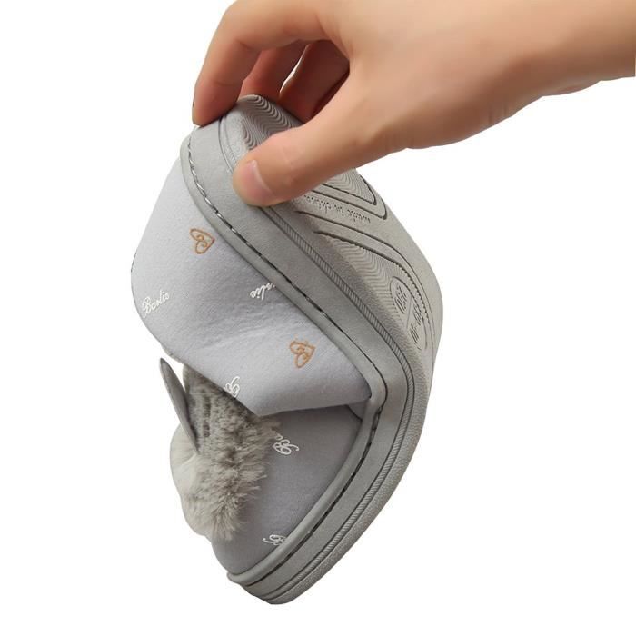 Animaux Chaud Oreilles Anti Peluche Slippers Chat Pour derapant Chaussons Gris De Motifs Hiver Femme gqwCfZf