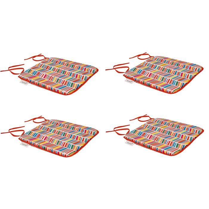 EZPELETA Set de 4 Coussins de chaises carrées Sol - 40 x 40 cm - Rouge et multicolore