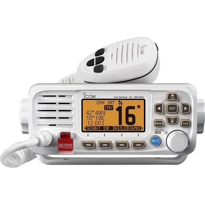 ICOM VHF Marine Fixe Classe D ASN - Récepteur GPS/GLONASS intégré IPX7 - IC-M330GE - Blanc