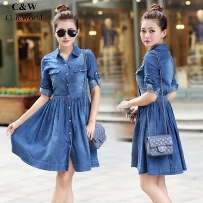 ROBE Femmes Grande Taille Jeans Robe Button Désign Tour