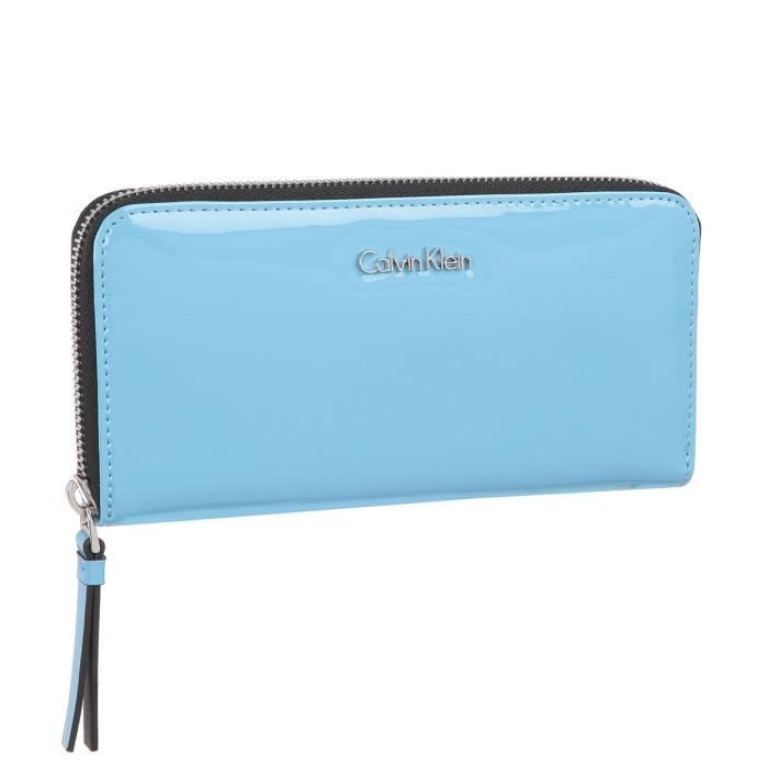 CALVIN KLEIN Portefeuille brevet cuir K60K601571 - FLOW LARGE ZIPAROUND Bleu Femme
