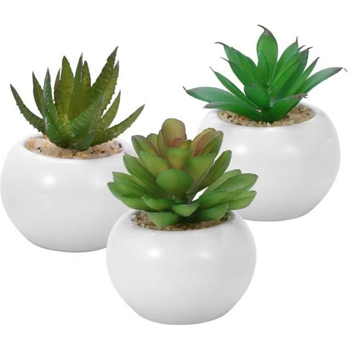 HOTLIKE Plante Artificielle Fleurs 3 Pcs, Plantes Artificielles Fleurs, Artificiel Mini Plante Avec Pot, Plastique Plant