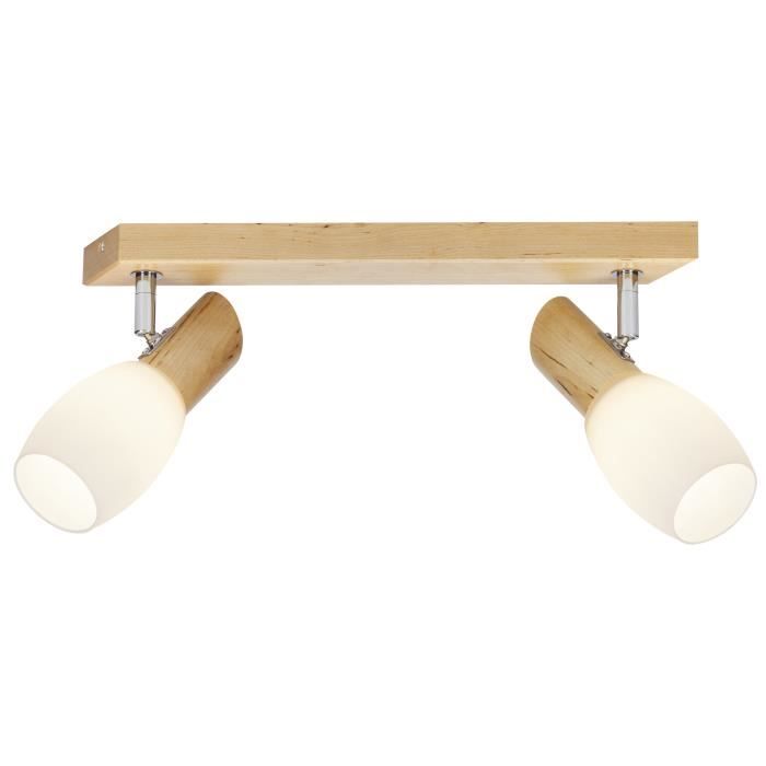 BRILLIANT Plafonnier barre à 2 lumières Fort hauteur 13 cm E14 30W bouleau et blanc