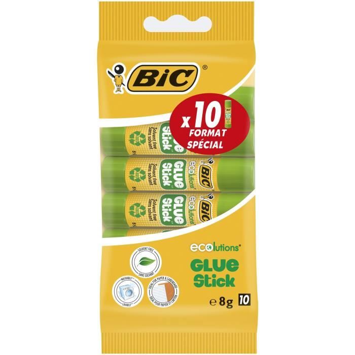 BIC ECOlutions Bâtons de Colle Blanche - 8 g, Blister de 10