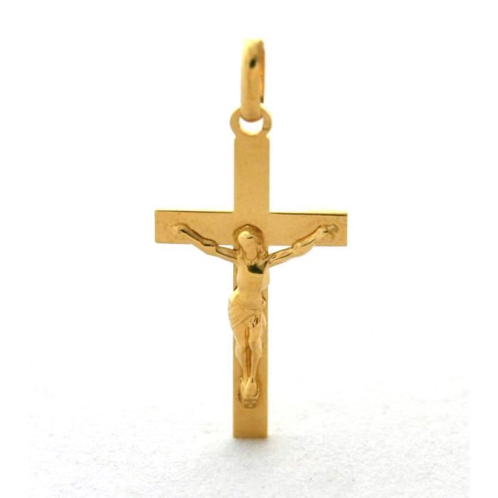 Pendentif en plaqué or croix lisse et simple avec Christ sur la croix Pendentif en plaqué or croix lisse et simple avec Christ sur la croix