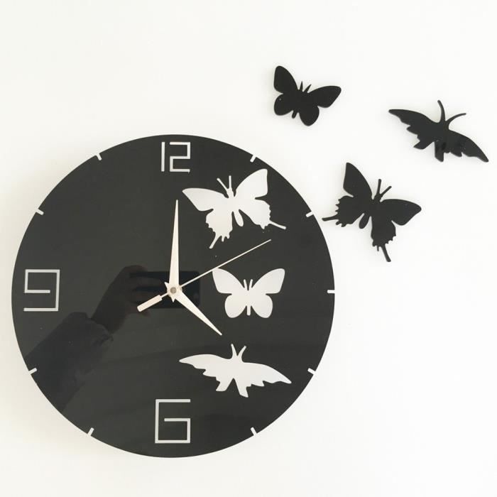 Tofern Horloge Murale Pendule 3d Papillon Silencieuse Diy Acrylique