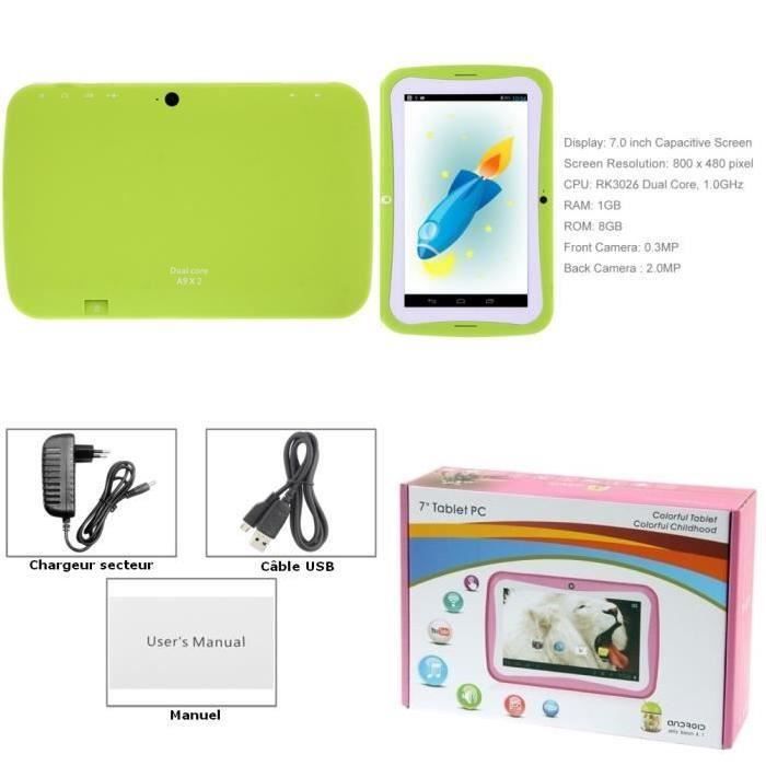 ® Tablette enfant vert 8Go Android 4.2.22