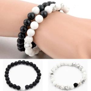 BRACELET , GOURMETTE 2pcs Couple Bracelet Blanc et Noir Perles Chaîne
