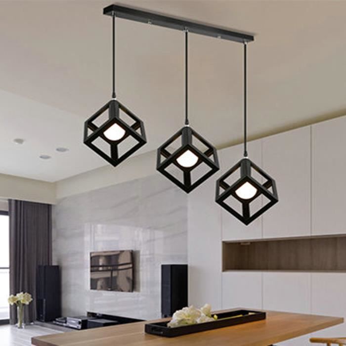 Lampe Suspensions Plafonnier Cube Luminaire 3 Lampes Lustre Abat