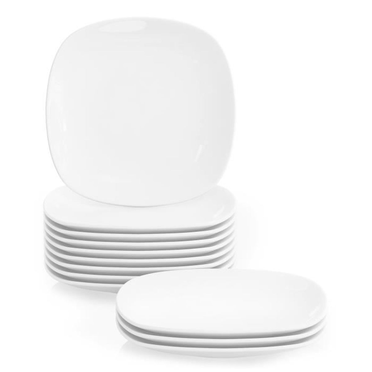 Service Assiettes à Dessert Malacasa Elisa - Porcelaine, 12 Pièces, Carré