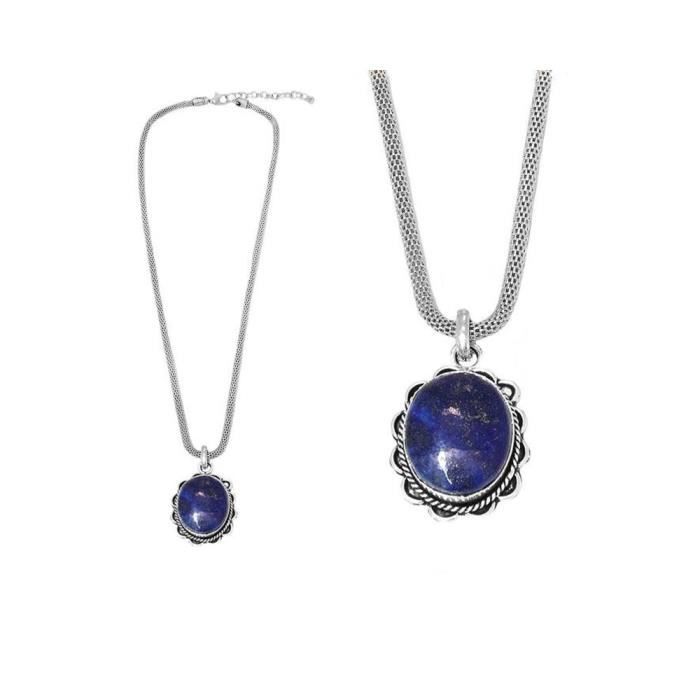 Collier Pendentif Lapis Vintage Antique Pierre Cabochon Grand Bleu Iybf6Y7gv