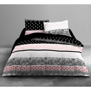 TODAY Parure de couette Enjoy BOUDOIR 100% coton - 1 housse de couette 220x240 cm + 2 taies d'oreillers 63x63 cm noir et rose