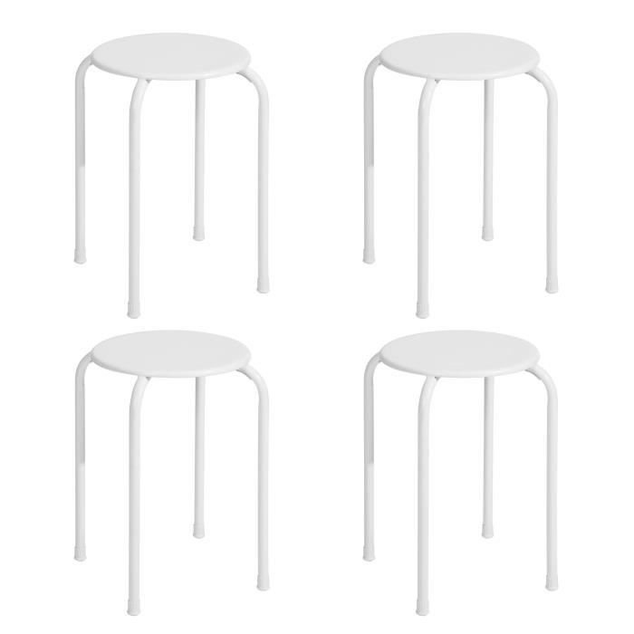 LEMON Lot de 4 Tabourets - Métal blanc - Style classique - L 30 x P 30 x H 45 cm