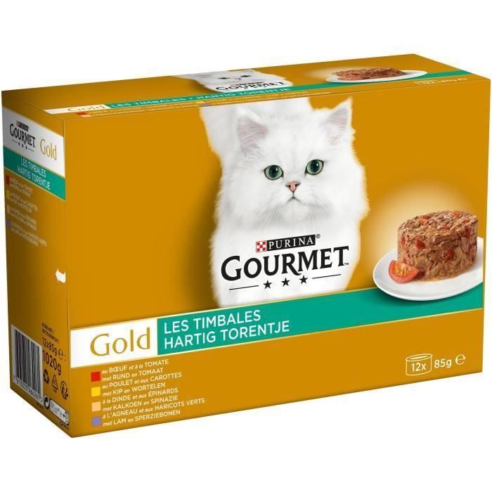 GOURMET Gold Les timbales - Multi variétés aux légumes - Boîtes - Pour chat adulte - 12 x 85 g (Lot de 2)