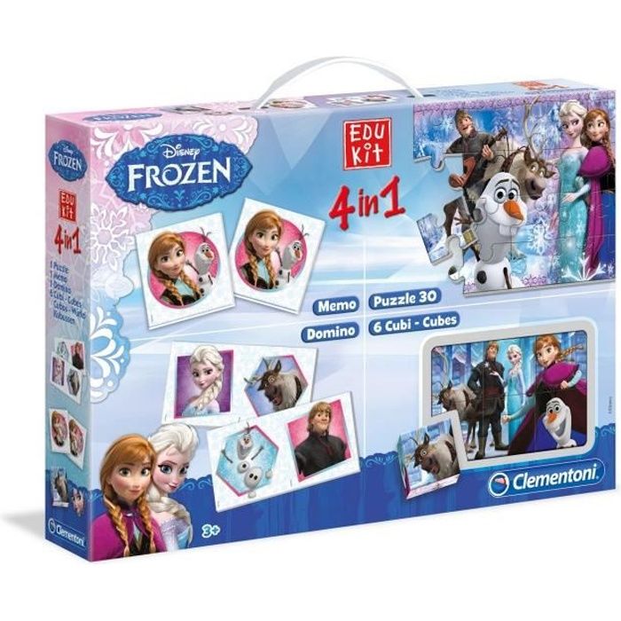 CLEMENTONI Edukit 4 en 1 - La Reine des Neiges - Mémo, Domino, Puzzle et Cubes