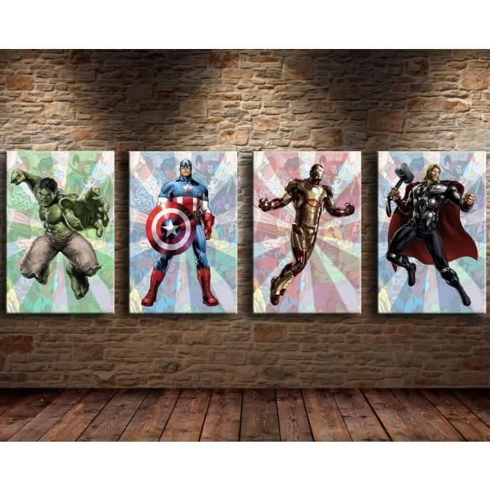 4pcs The Avengers Toile Tableau Home Décor Peinture à Lhuile Hd