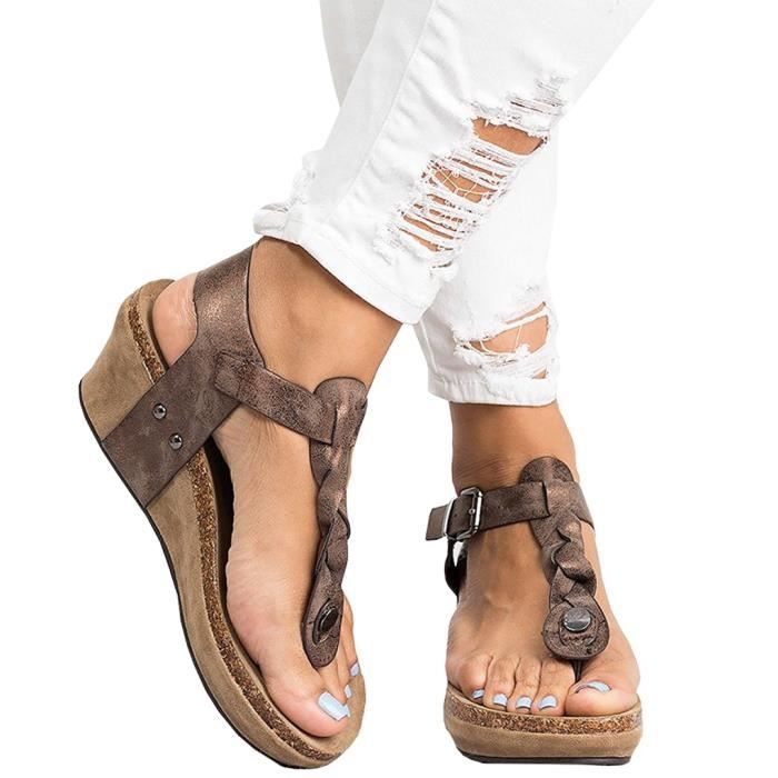Femme Mode Chaussures Pente Hauts Talon Ouvert Bout Boucle Minetom Mocassins Toe Sandales Compensé Clip Été Tongs KcTlF1J