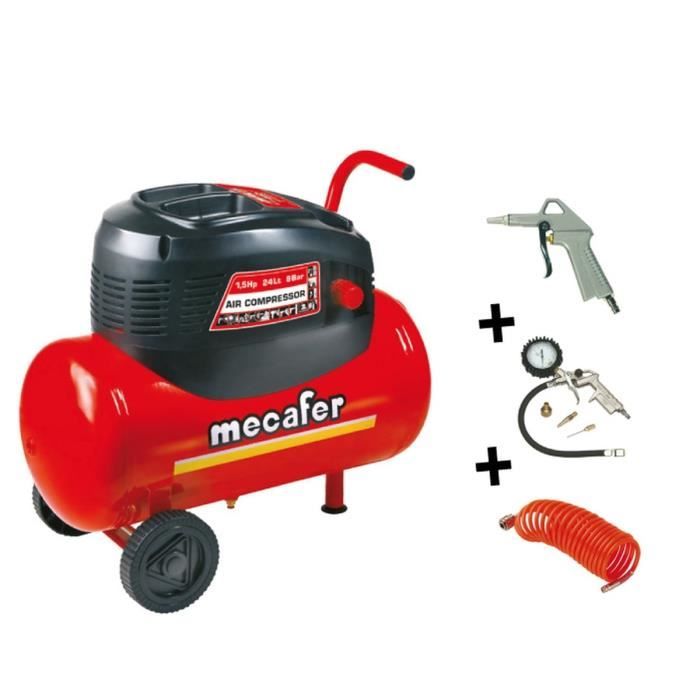 MECAFER Compresseur d'air 24L 1,5HP Oil Home Master Kit