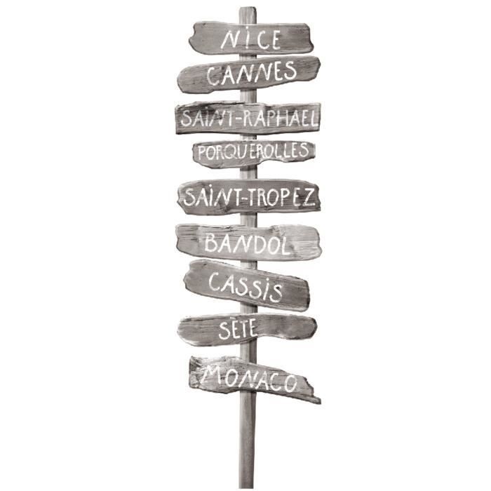 PLAGE Sticker Décor mural adhésif 3XL - Beach Direction Sud Est noir et blanc 45x169 cm