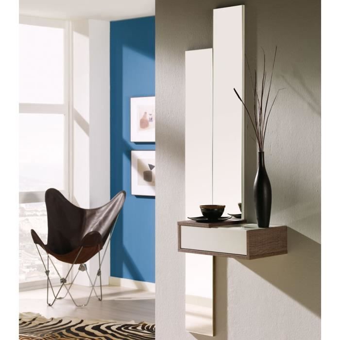Meuble d\'entrée Blanc/Chêne foncé + miroir - NYLA ...