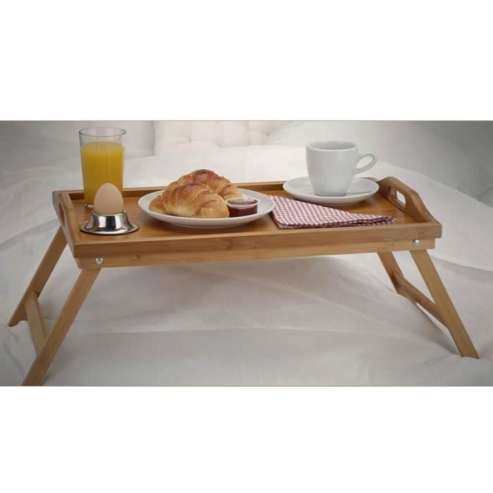 Plateau Déjeuner Sur Pieds En Bambou Pliable - Plateau-télé Avec Poignées - Petit-déjeuner Au Lit, Rangement Facile