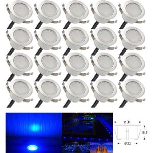20XLED Encastré Terrasse Bois Luminaire Kits 12V Basse Tension Bleu φ31mm étanche IP 67, Lampe 20XLED Encastré Terrasse Bois Luminaire Kits 12V Basse Tension Bleu φ31mm étanche IP 67, Lampe