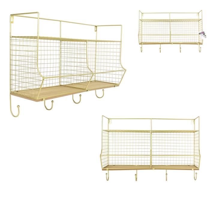 THE HOME DECO FACTORY Rangement mural filaire M4 Doré - 2 compartiments