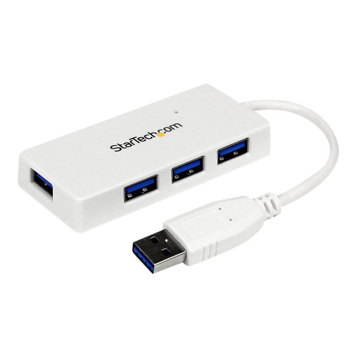 Hub USB 3.0 à 4 ports avec câble intégré - Blanc - Mini Hub USB portable - Concentrareur USB3 - ST4300MINU3W