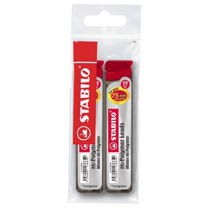 STABILO - Ecopack - lot de 2 étuis distributeurs - lot de 24 mines HB 0,7 mm