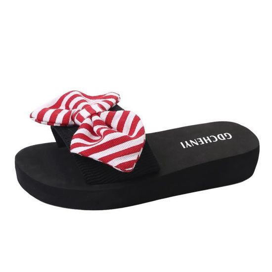 Sandales Indoor Rouge Outdoor Tongs Pantoufle Femmes Chaussures Bow D'été Plage De kiZTOPXu