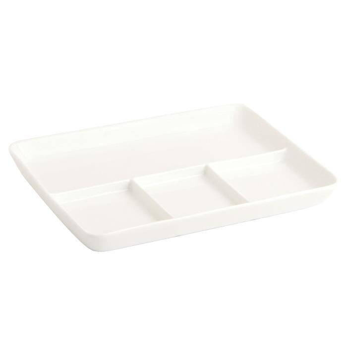 NOVASTYL Plat compartimenté rectangulaire 26 cm Sakai - Blanc - Porcelaine