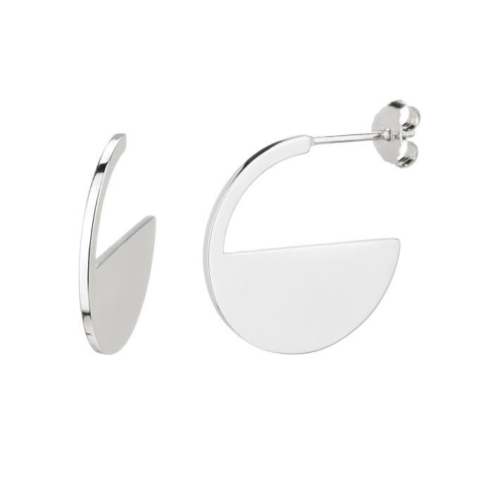 MONPLAISIR Boucles d'Oreilles Argent Fin 925/1000 Demi Pastille Lisse