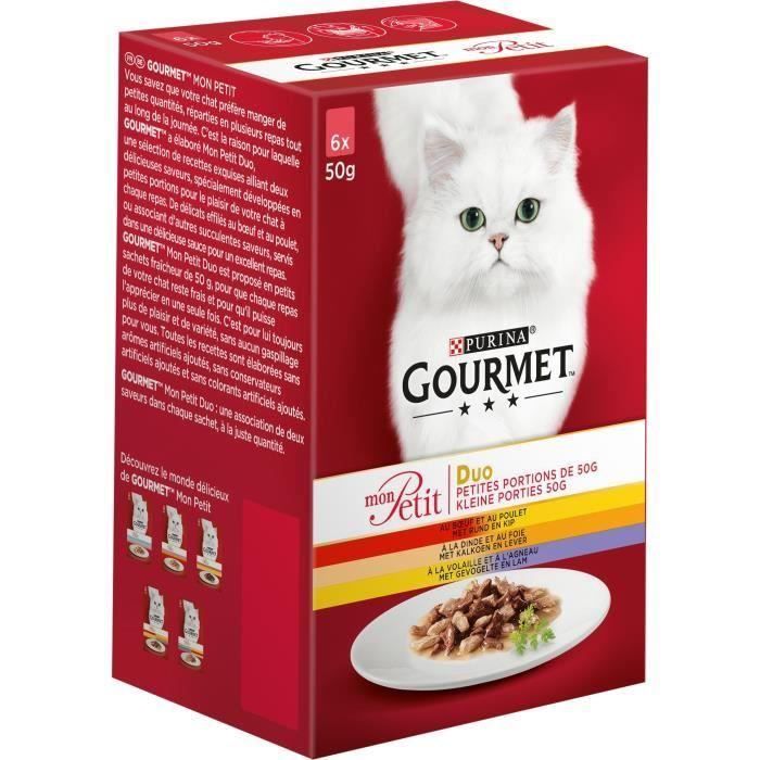 GOURMET Mon Petit Duo - Au bŒuf et au poulet, dinde et au foie, à la volaille et à l'agneau - Pour chat adulte - 6 x 50 g (Lot de 3)