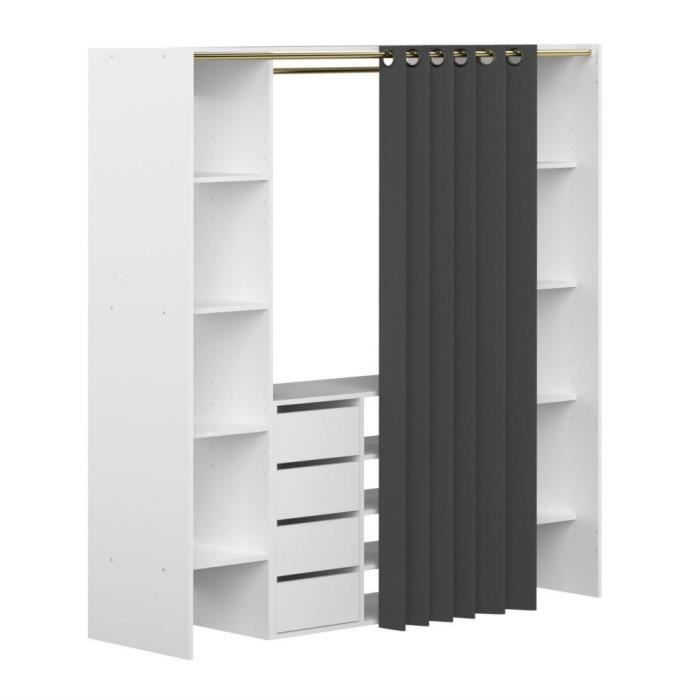 Dressing extensible CHICA 2 colonnes 4 tiroirs blanc avec rideau