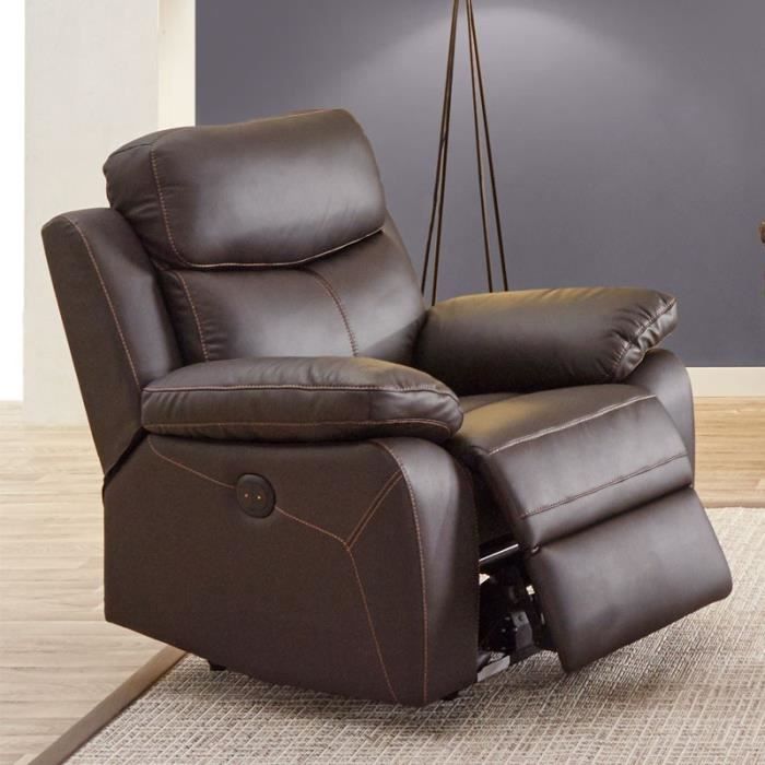 Fauteuil Relax électrique Cuir Brun  ESTHER  L 98 x l 93 x H 98