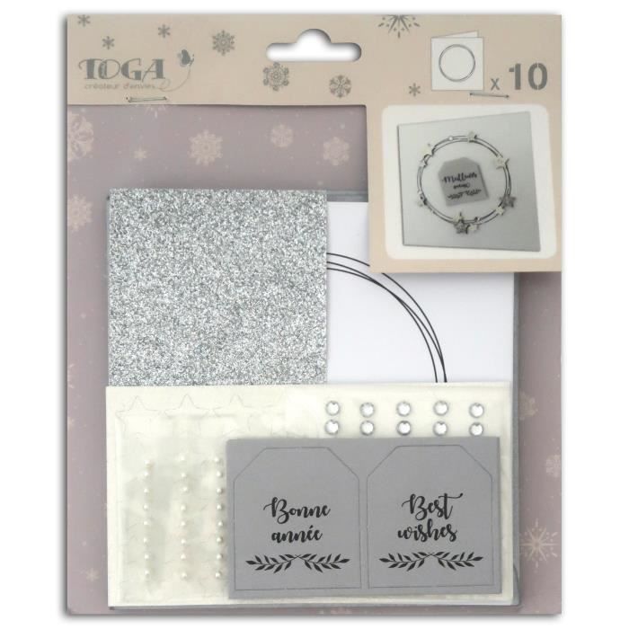 TOGA Set 10 Cartes de vŒux - Thème Noêl à Bombay - Blanc et Argent