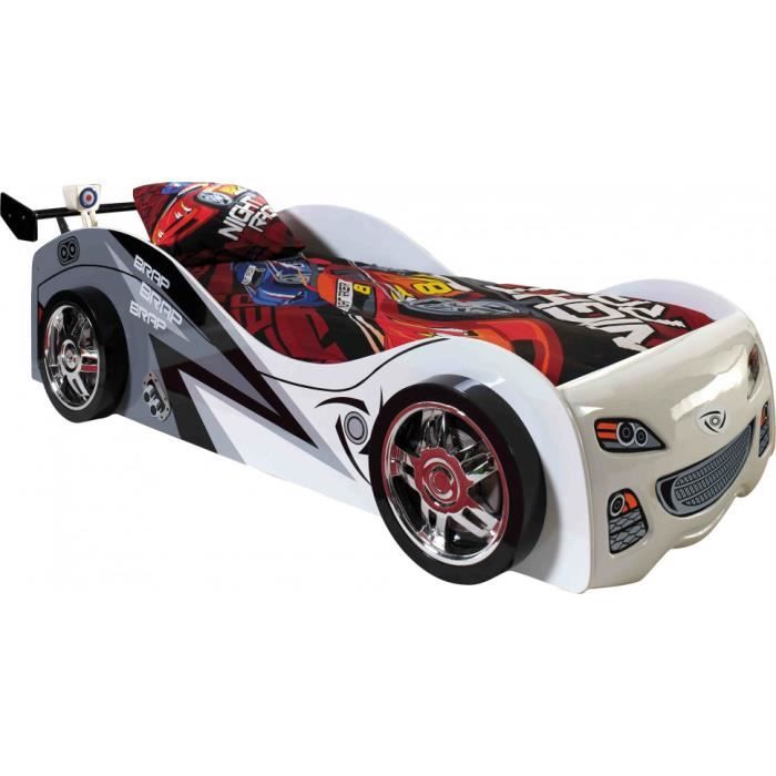 Lit enfant voiture de course blanc et noir 90x200 - Achat ...