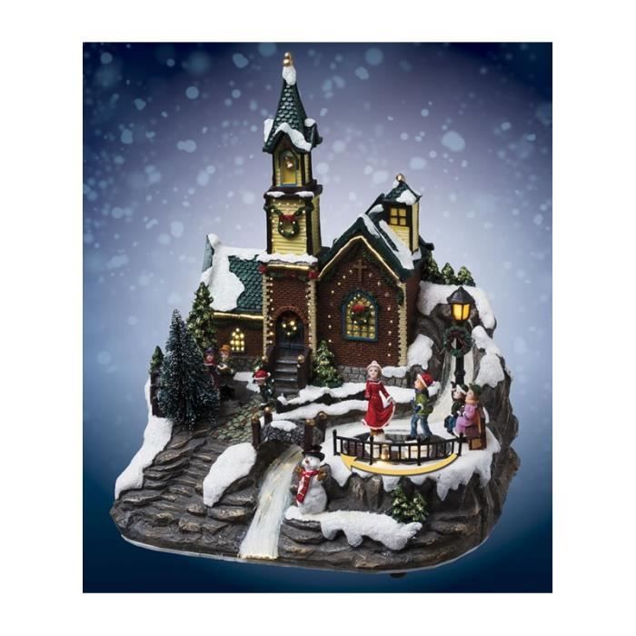 Village de Noël animé et lumineux à LED - Eglise - Achat / Vente