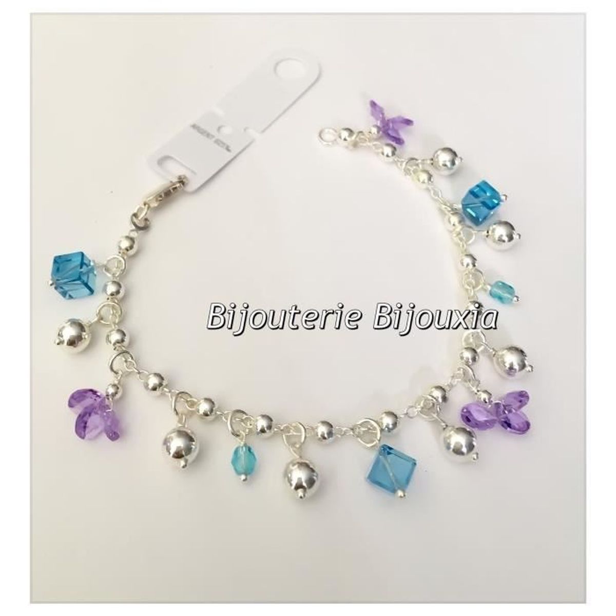 BRACELET , GOURMETTE Bracelet Breloque CRISTAL COULEUR Argent Massif 92