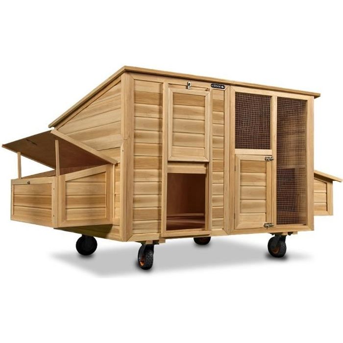 Poulailler Mobile 220x125x118 Bois Avec Roues Pondoir Nichoirs Tiroir Coulissant