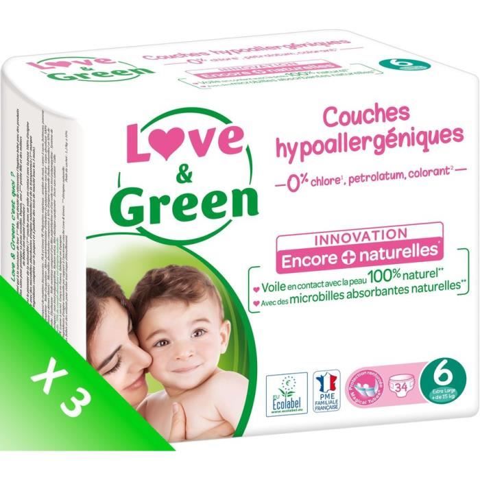 LOVE AND GREEN Couches écolabellisées T6 - 102 couches - Eco Pack