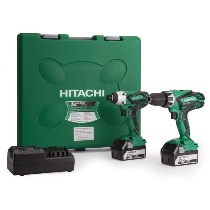 HITACHI Pack perceuse-visseuse à percussion KC18DGL & visseuse à chocs DV18DGL - Livré avec 2 batteries 18 V