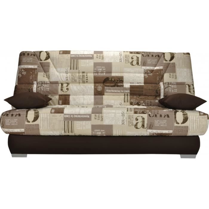 Banquette Clic Clac Tissu Motifs New Paper Sépia Matelas 130x190
