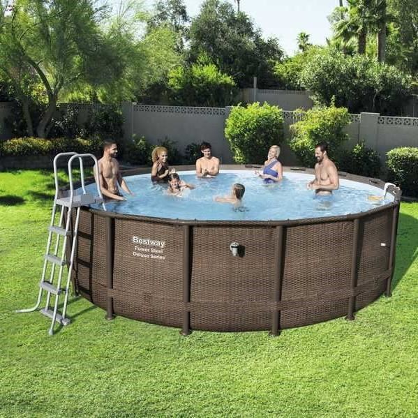 BESTWAY Kit Piscine tubulaire Ronde Ø4,88m x H1,22m- Imitation tressé