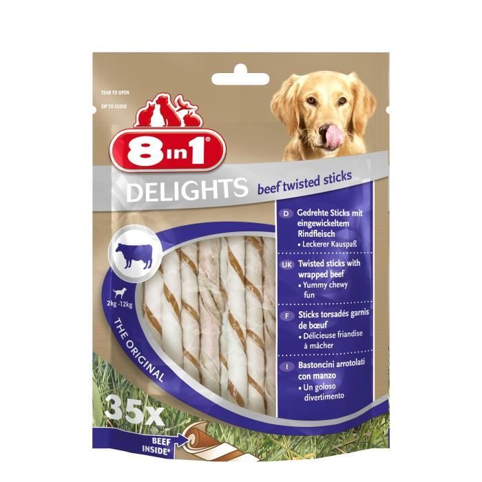 8in1 Twisted Sticks Beef XS pour chien x 35
