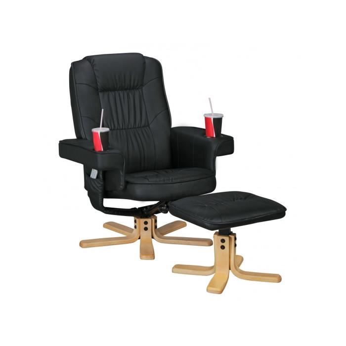chaise relaxante avec porte gobelets et tabouret en cuir synthtique coloris noir noir - Chaise Relaxante chaise relaxante avec porte gobelets et tabouret en cuir synthtique coloris noir noir - Chaise Relaxante