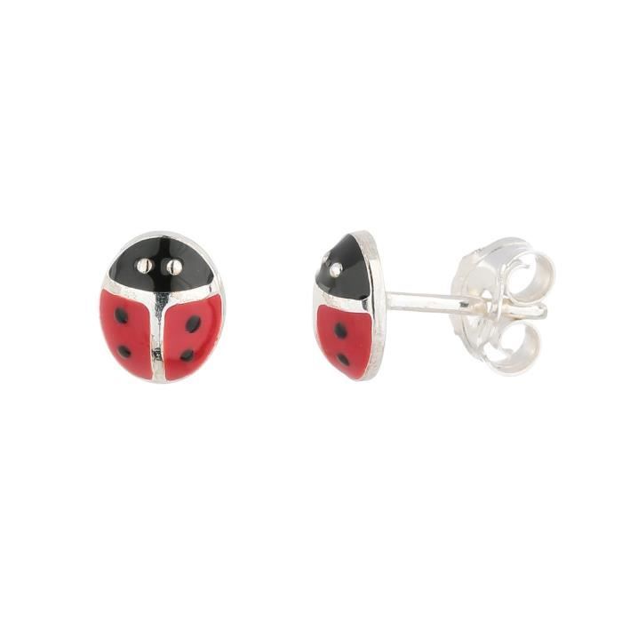 YSORA Boucles d'Oreilles Argent 925° Coccinelle Enfant